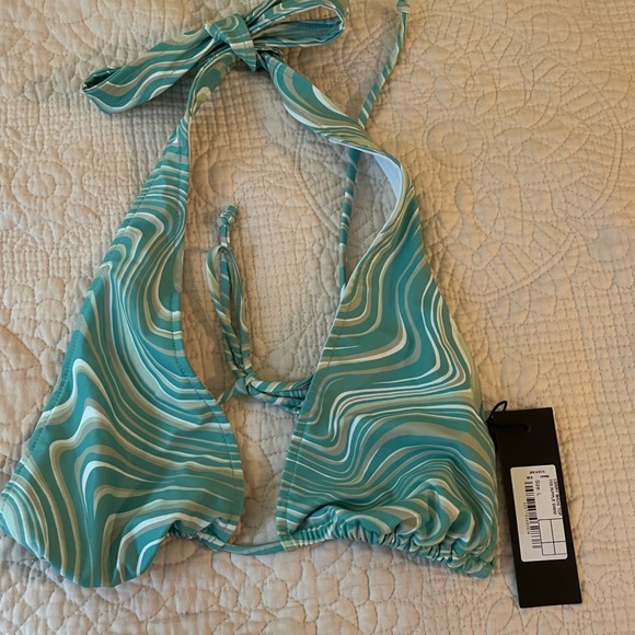 Motel Rocks Green and White 70s Ripple Swirl Bikini Set - Picture 6 of 10